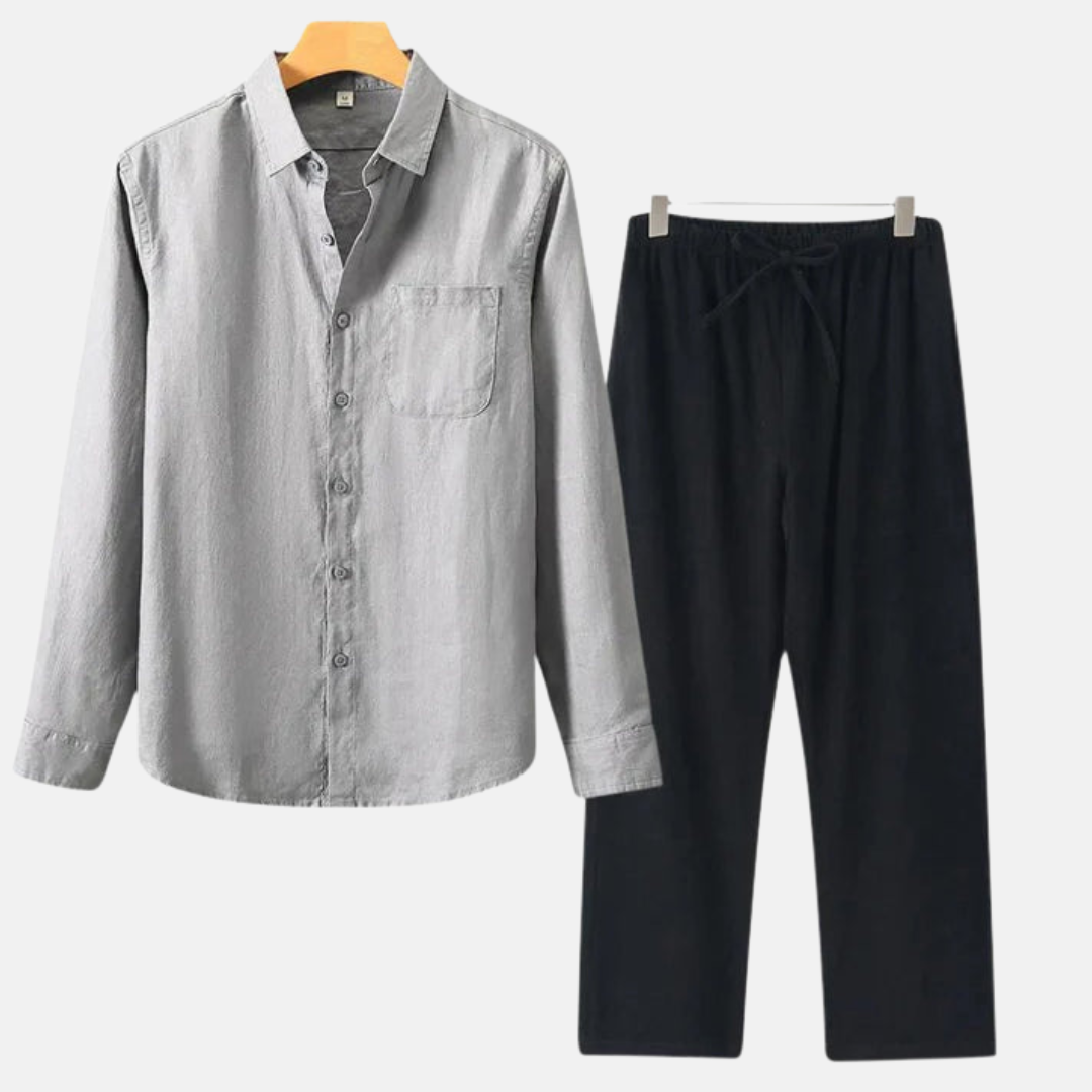 RAVERNO | Men’s Linen Combo Long Sleeve – Sophisticated Texture Blend