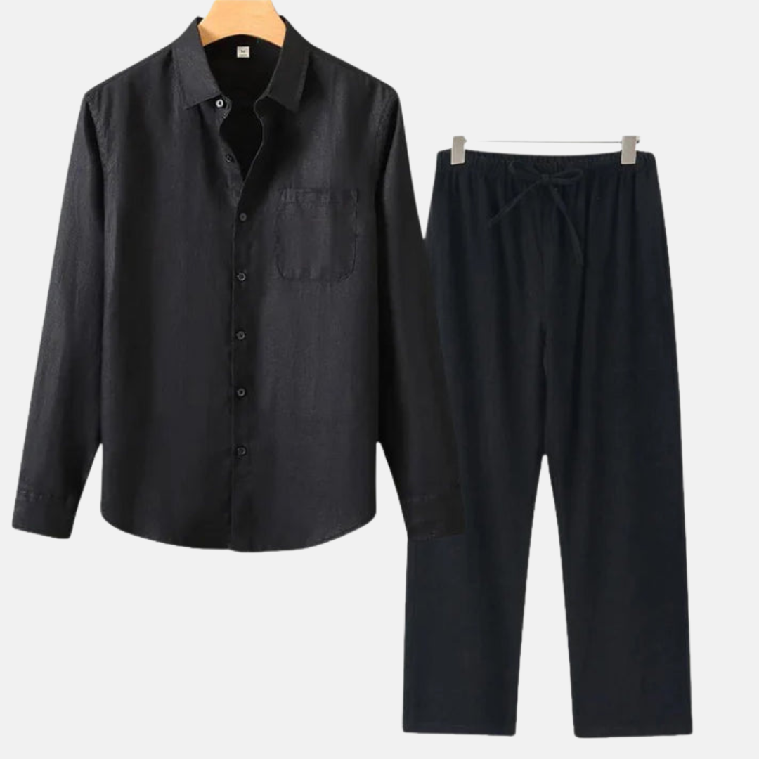 RAVERNO | Men’s Linen Combo Long Sleeve – Sophisticated Texture Blend