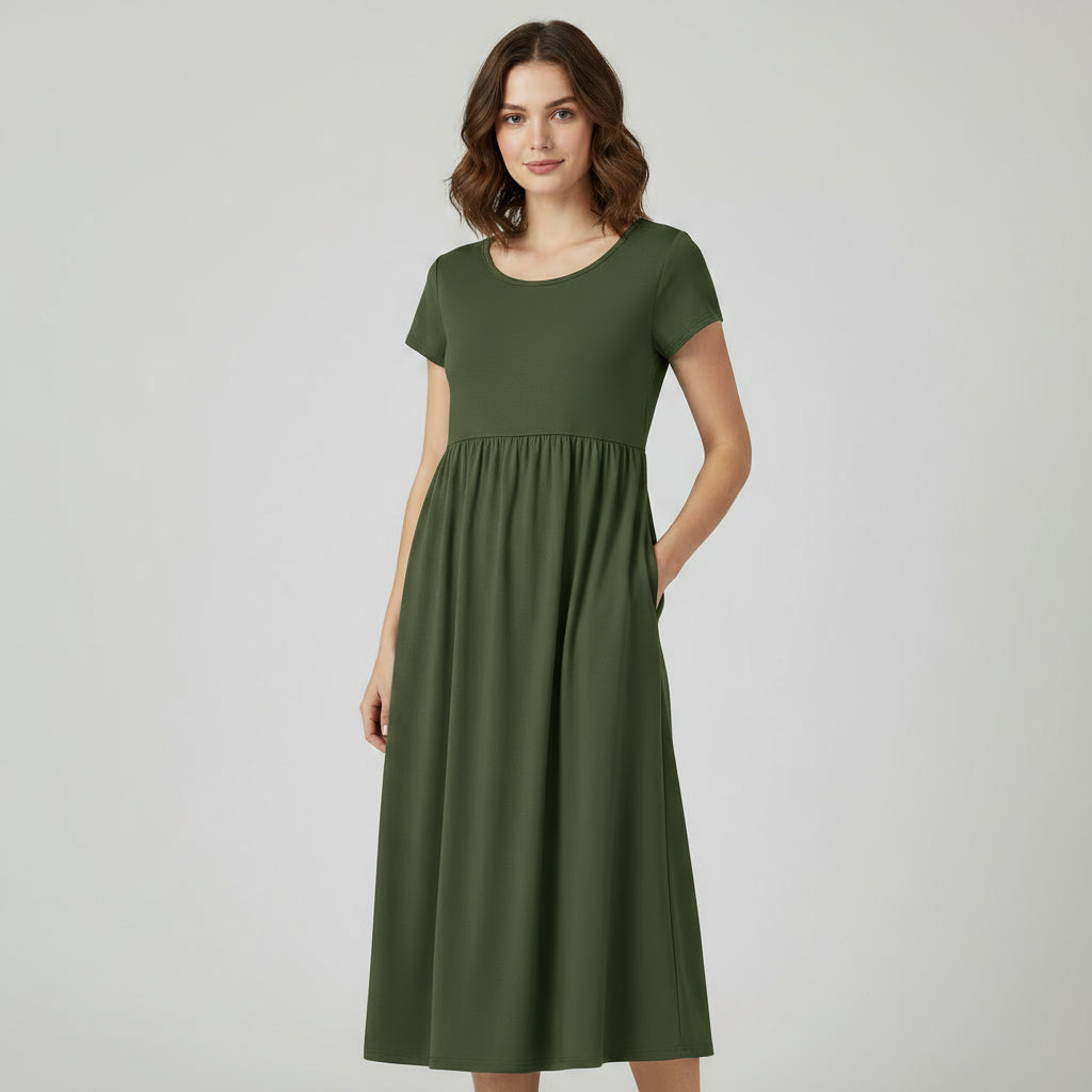 BYRAVERNO | Women’s Midi Cotton-Linen Dress – Vintage Solid Elegance