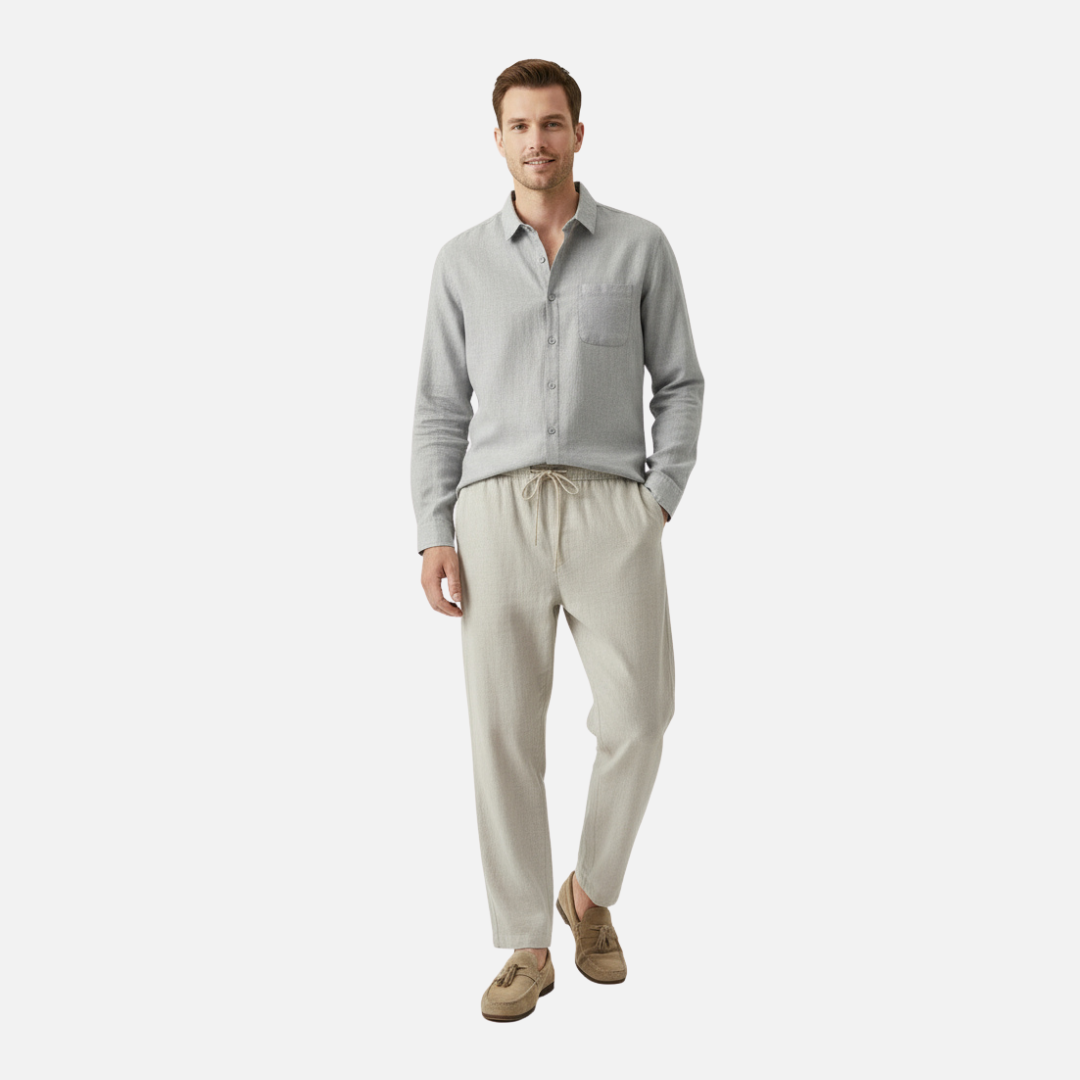 BYRAVERNO | Men’s Linen Combo Long Sleeve – Sophisticated Texture Blend