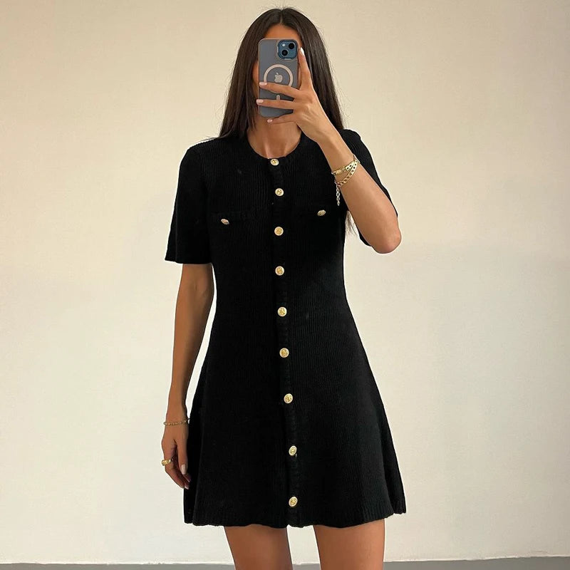 RAVERNO | Women’s Knitted Mini Dress – Elegant Rib Statement