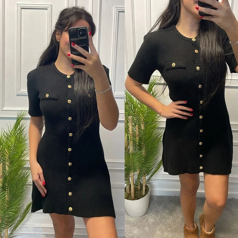 RAVERNO | Women’s Knitted Mini Dress – Elegant Rib Statement