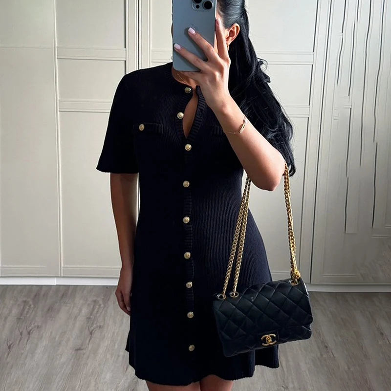 RAVERNO | Women’s Knitted Mini Dress – Elegant Rib Statement