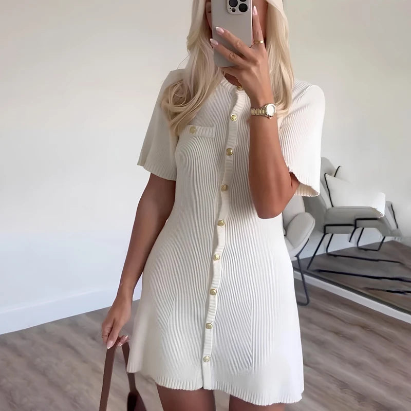 RAVERNO | Women’s Knitted Mini Dress – Elegant Rib Statement