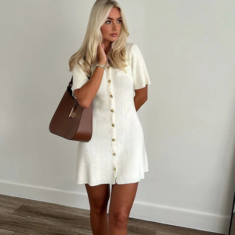 RAVERNO | Women’s Knitted Mini Dress – Elegant Rib Statement