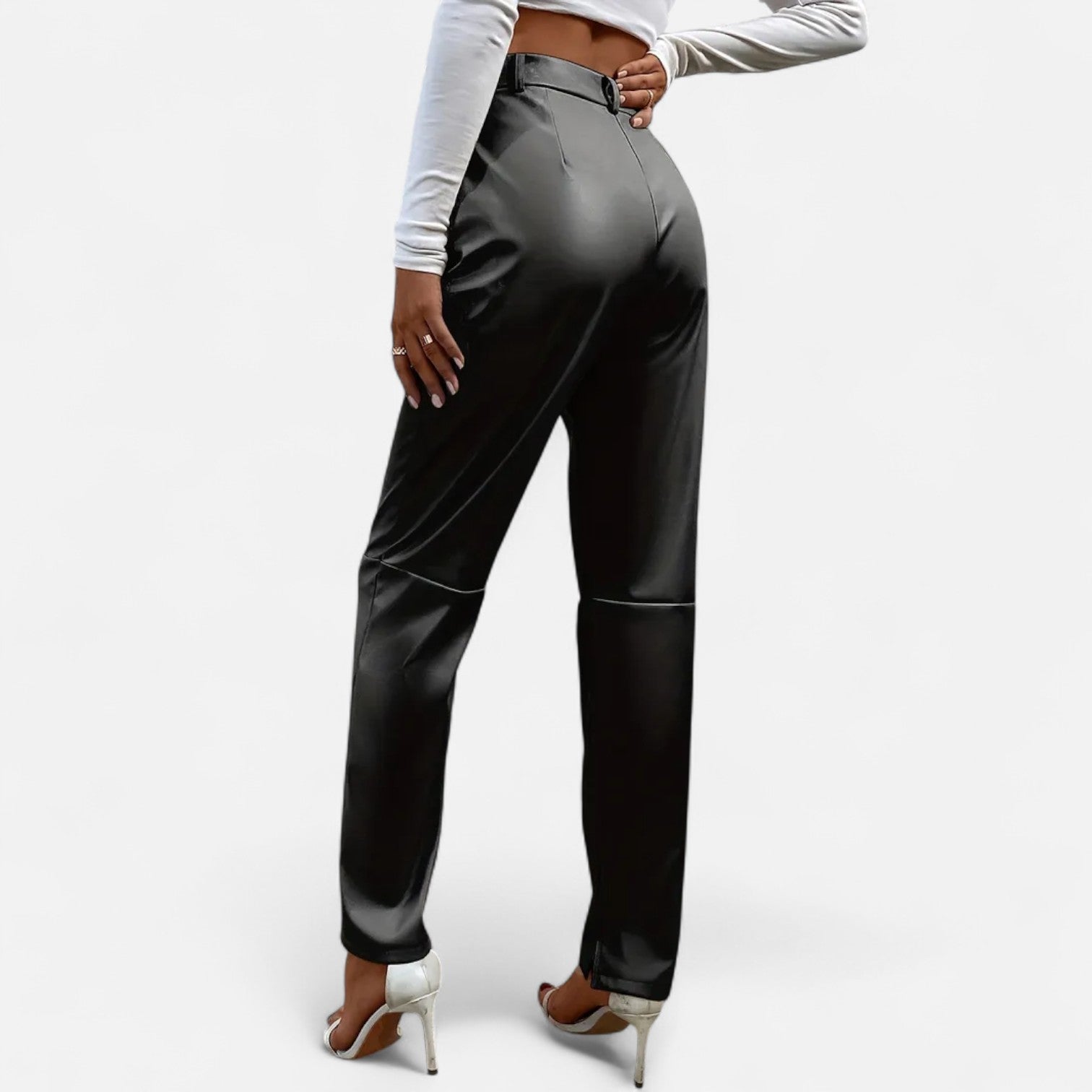 RAVERNO | Women’s Faux Leather Trousers – High-Waist Sculpted Edge