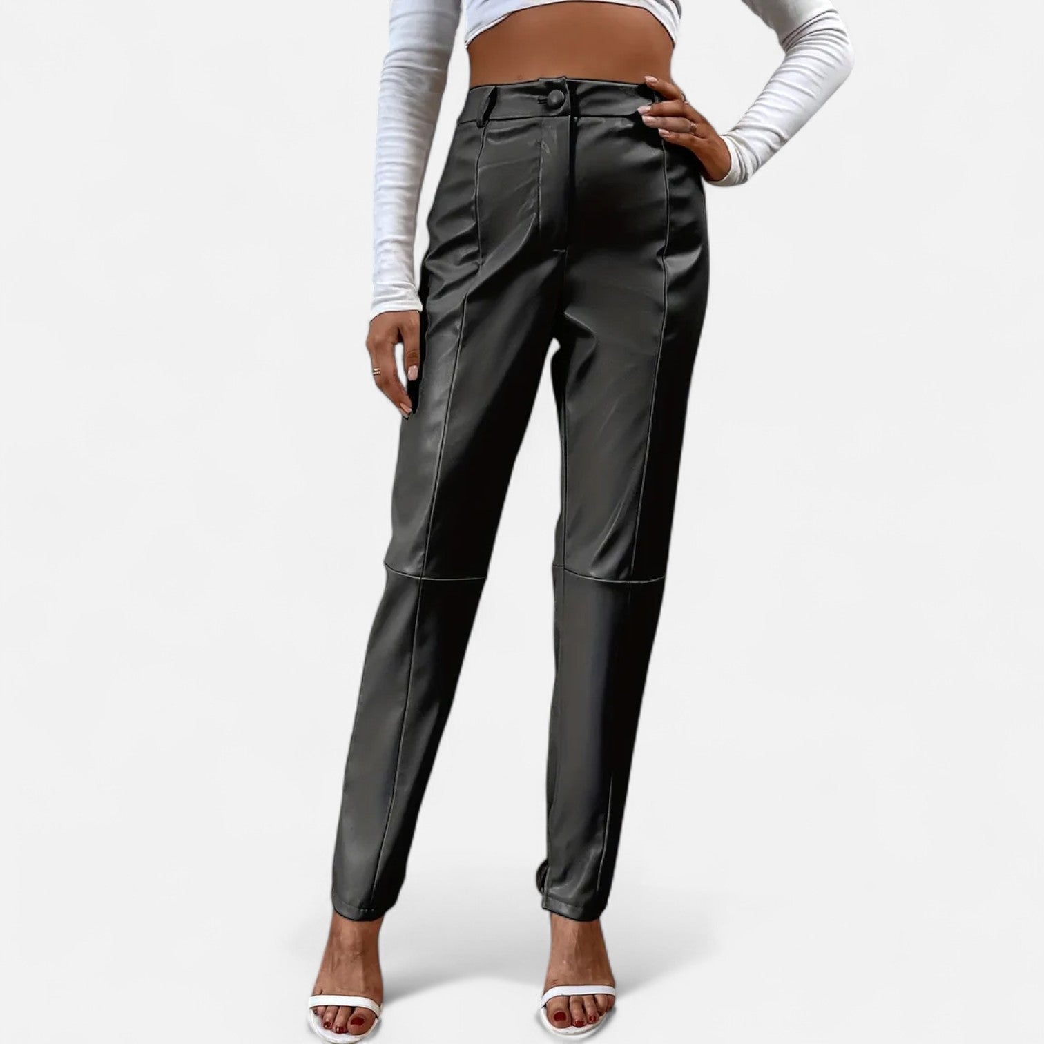 RAVERNO | Women’s Faux Leather Trousers – High-Waist Sculpted Edge