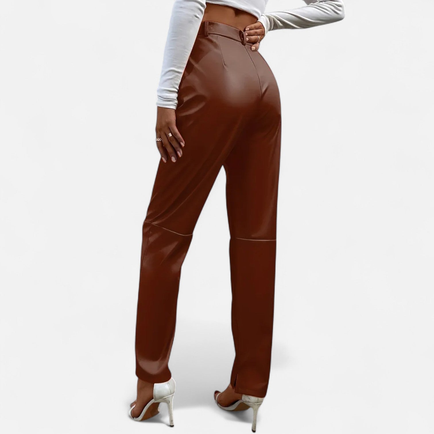 RAVERNO | Women’s Faux Leather Trousers – High-Waist Sculpted Edge