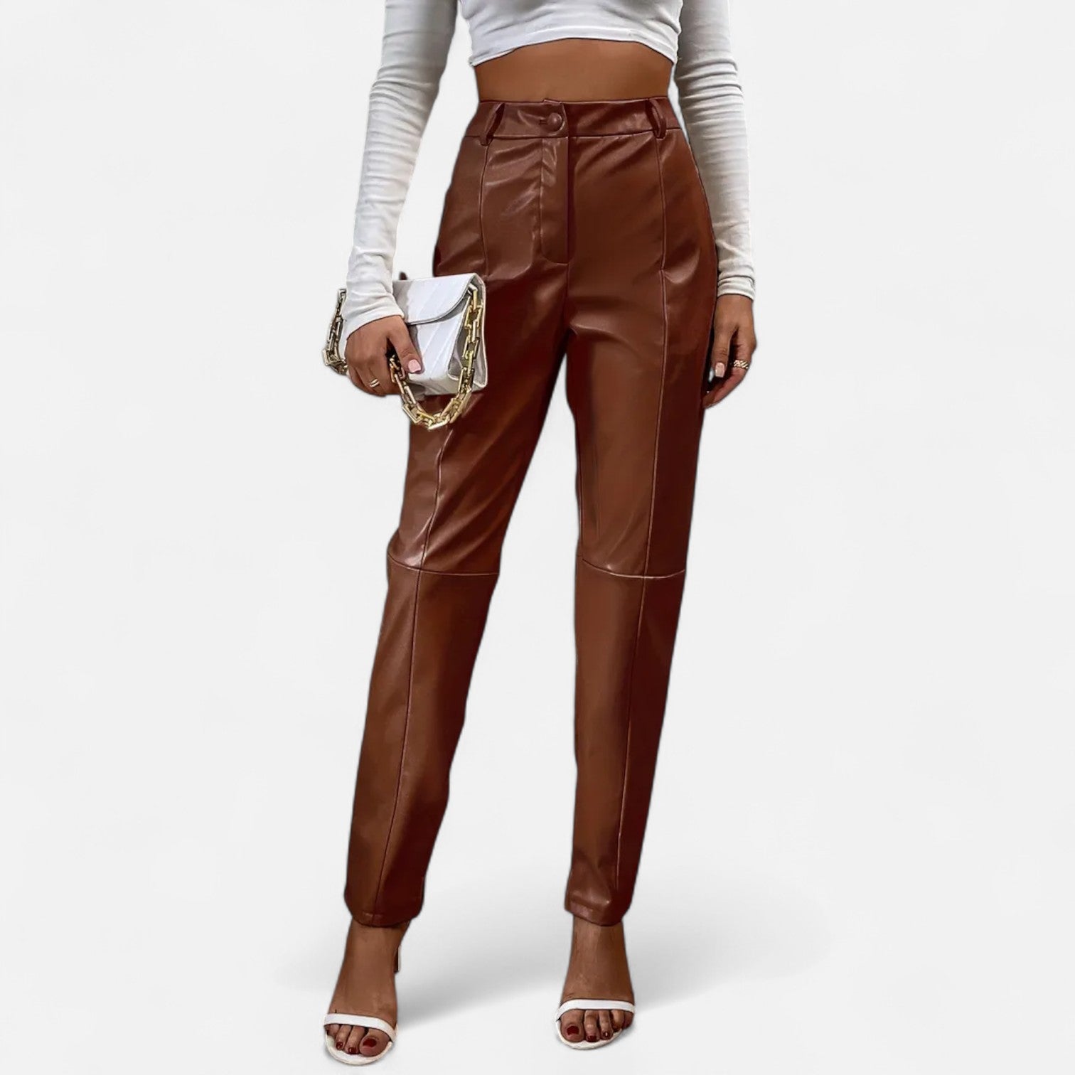 RAVERNO | Women’s Faux Leather Trousers – High-Waist Sculpted Edge
