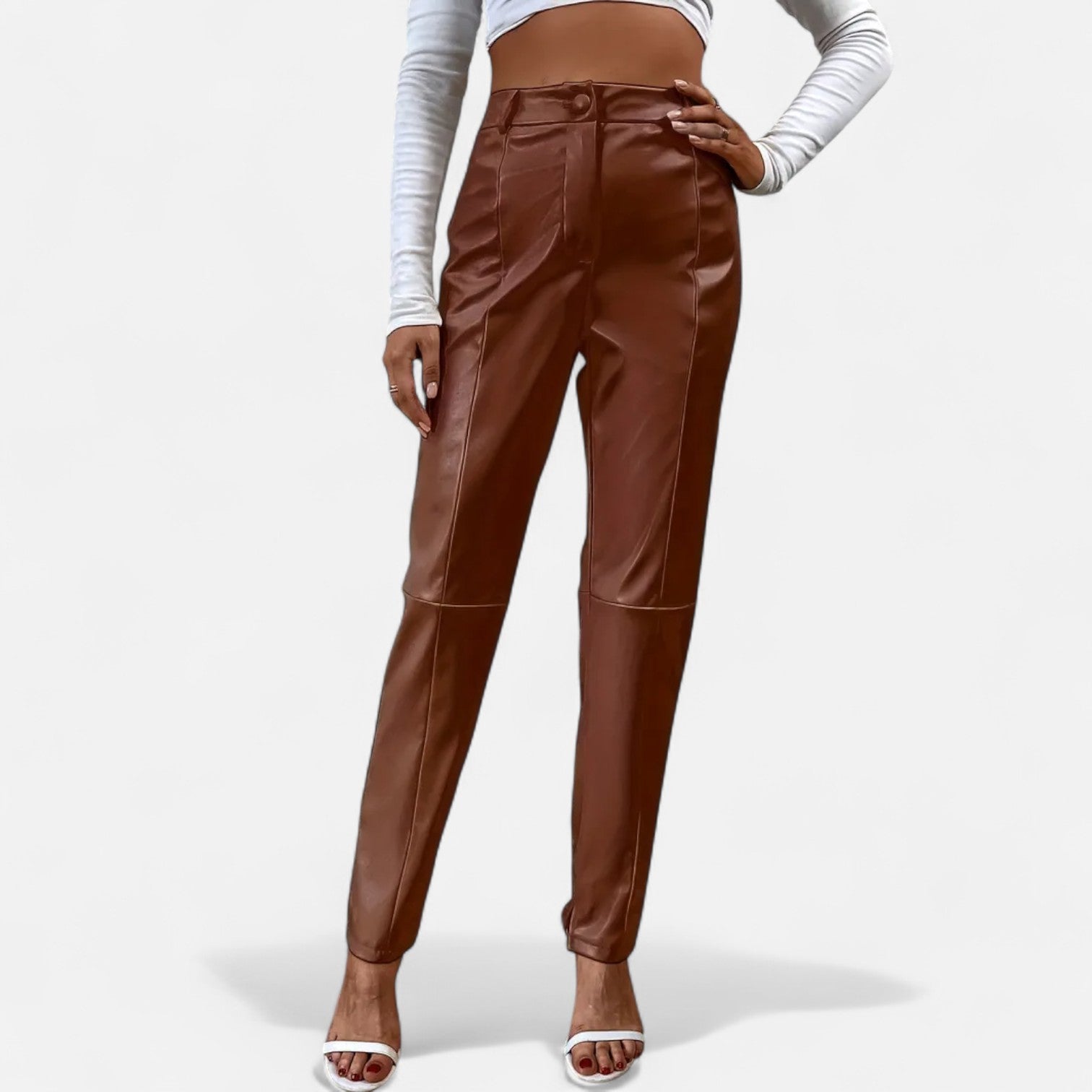 RAVERNO | Women’s Faux Leather Trousers – High-Waist Sculpted Edge