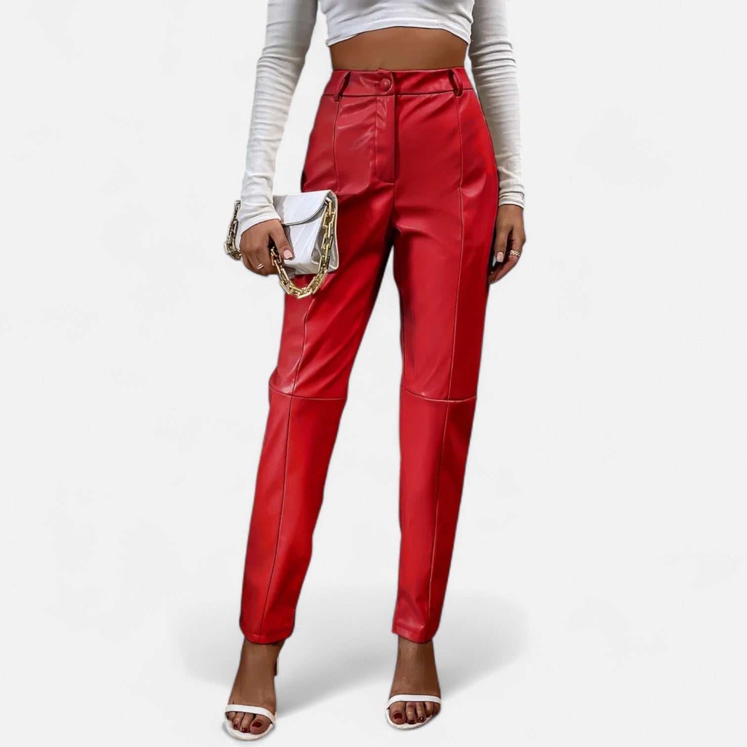 RAVERNO | Women’s Faux Leather Trousers – High-Waist Sculpted Edge