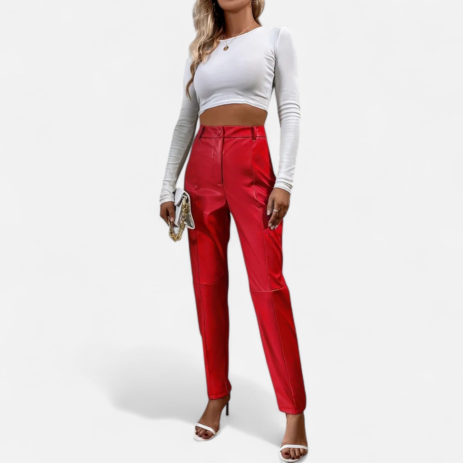 RAVERNO | Women’s Faux Leather Trousers – High-Waist Sculpted Edge