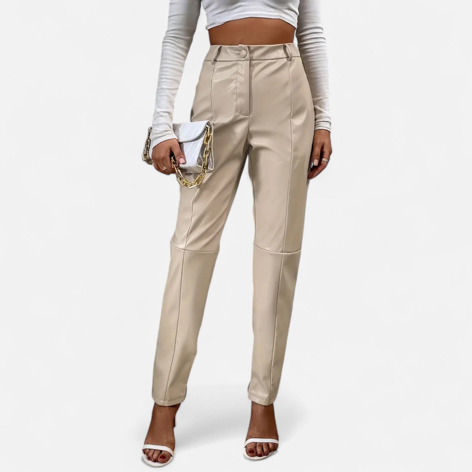 RAVERNO | Women’s Faux Leather Trousers – High-Waist Sculpted Edge