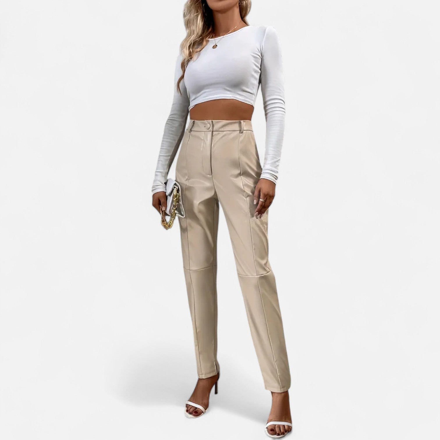 RAVERNO | Women’s Faux Leather Trousers – High-Waist Sculpted Edge