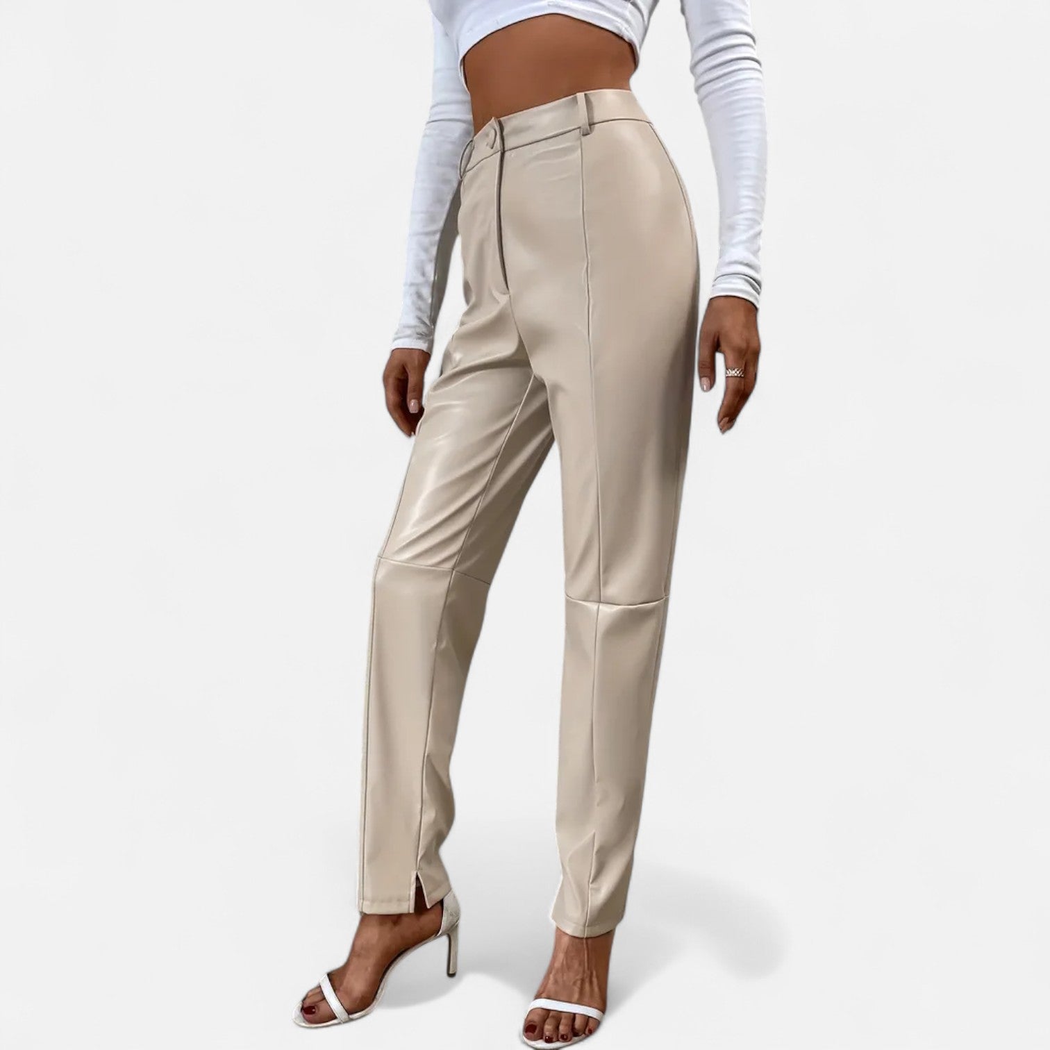 RAVERNO | Women’s Faux Leather Trousers – High-Waist Sculpted Edge