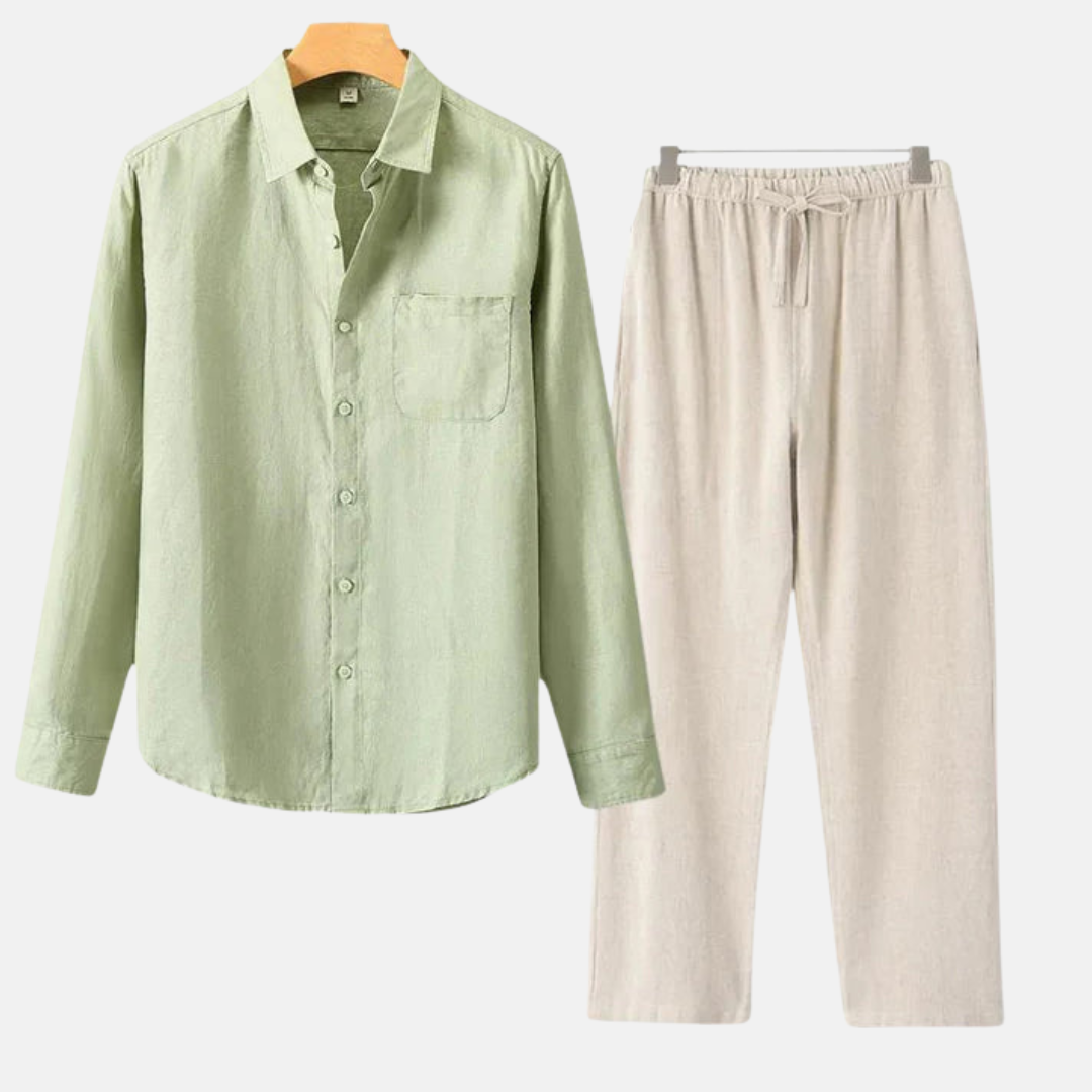 RAVERNO | Men’s Linen Combo Long Sleeve – Sophisticated Texture Blend