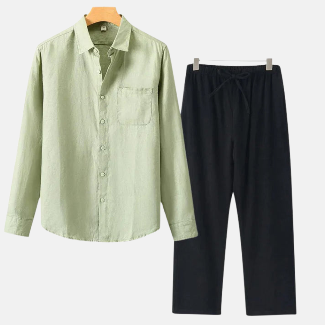 RAVERNO | Men’s Linen Combo Long Sleeve – Sophisticated Texture Blend