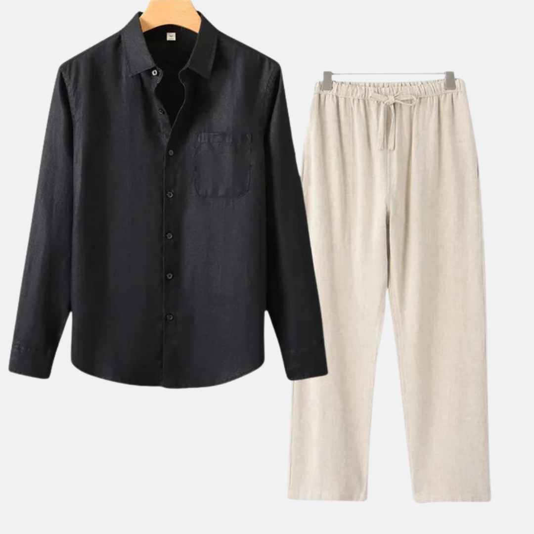 RAVERNO | Men’s Linen Combo Long Sleeve – Sophisticated Texture Blend