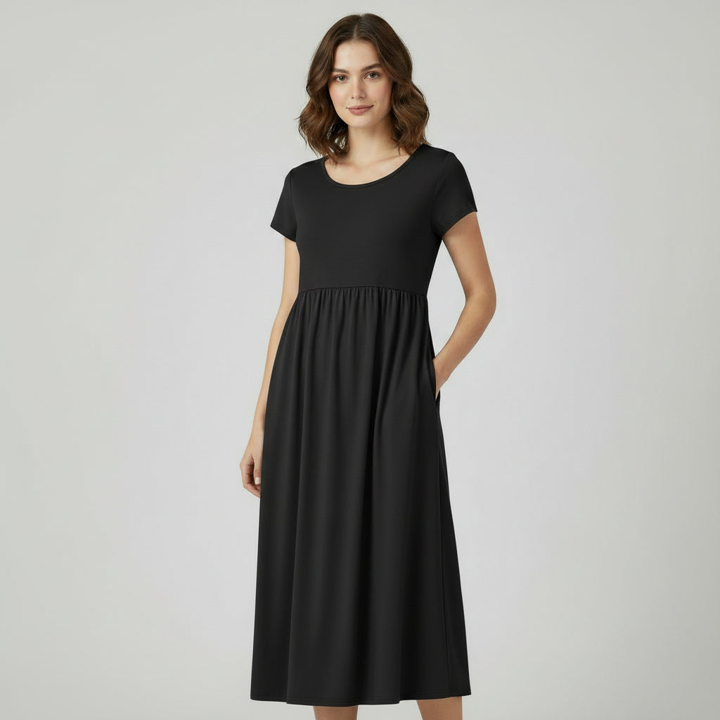 RAVERNO | Women’s Midi Cotton-Linen Dress – Vintage Solid Elegance