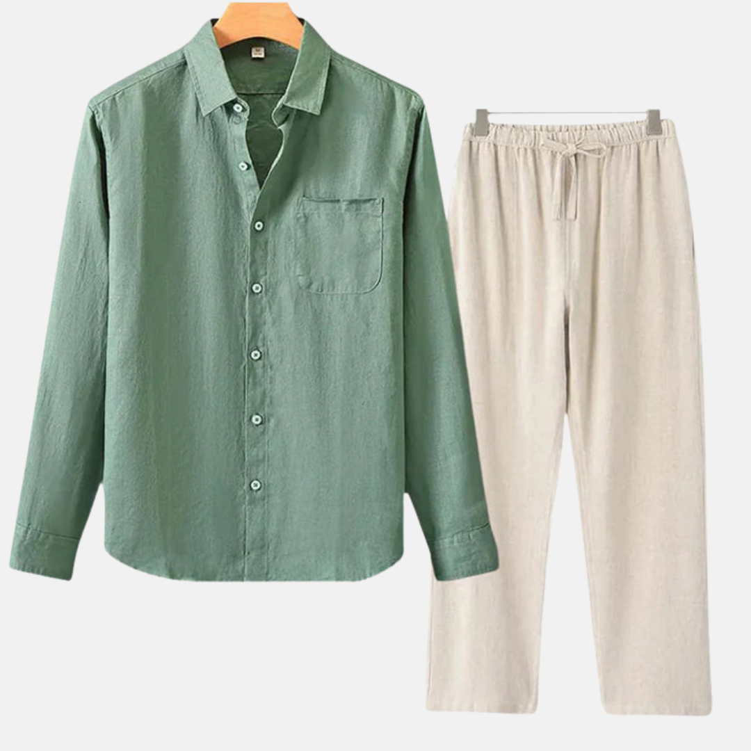 RAVERNO | Men’s Linen Combo Long Sleeve – Sophisticated Texture Blend