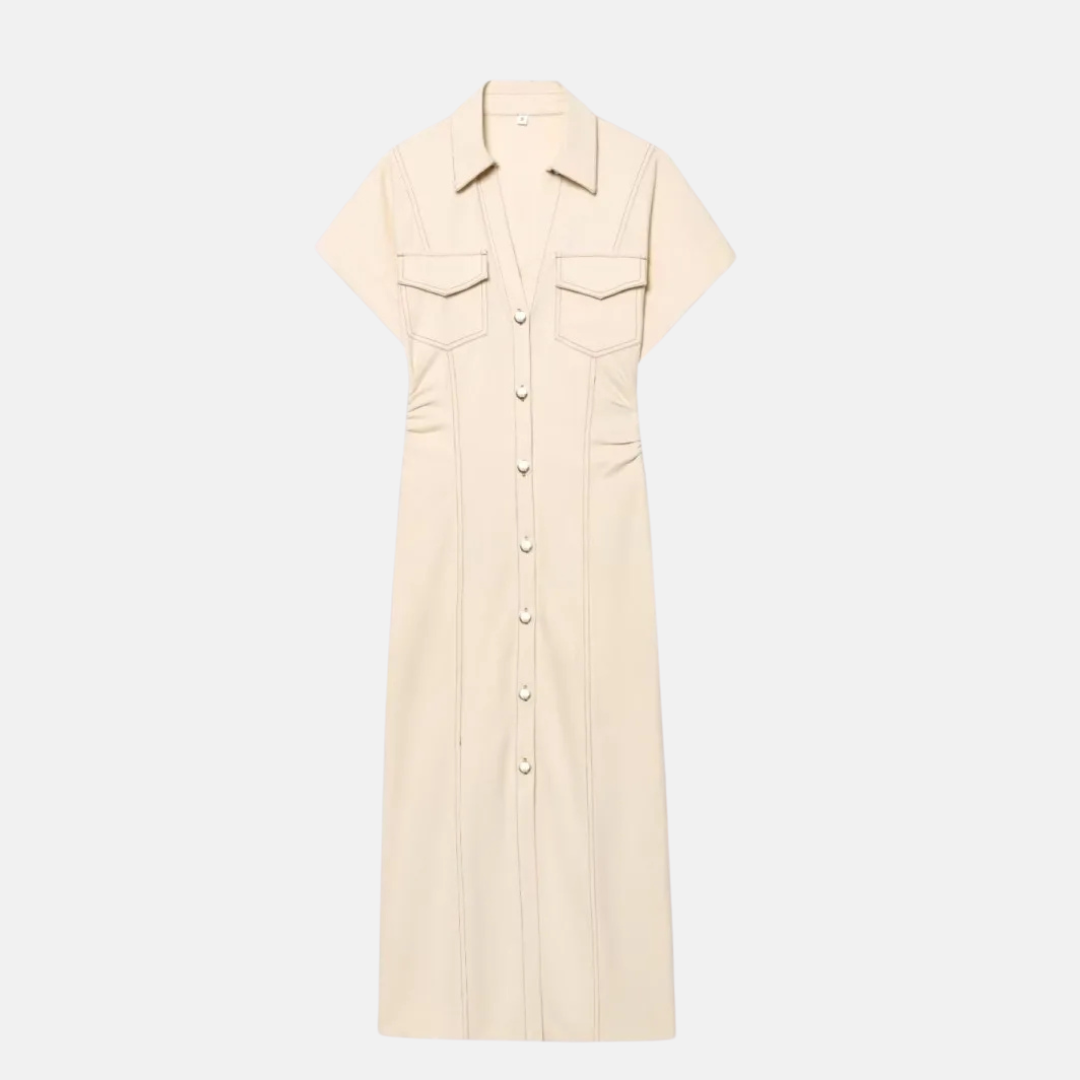 RAVERNO | Women’s Denim Midi Dress – Lapel Zip Sculpted Fit