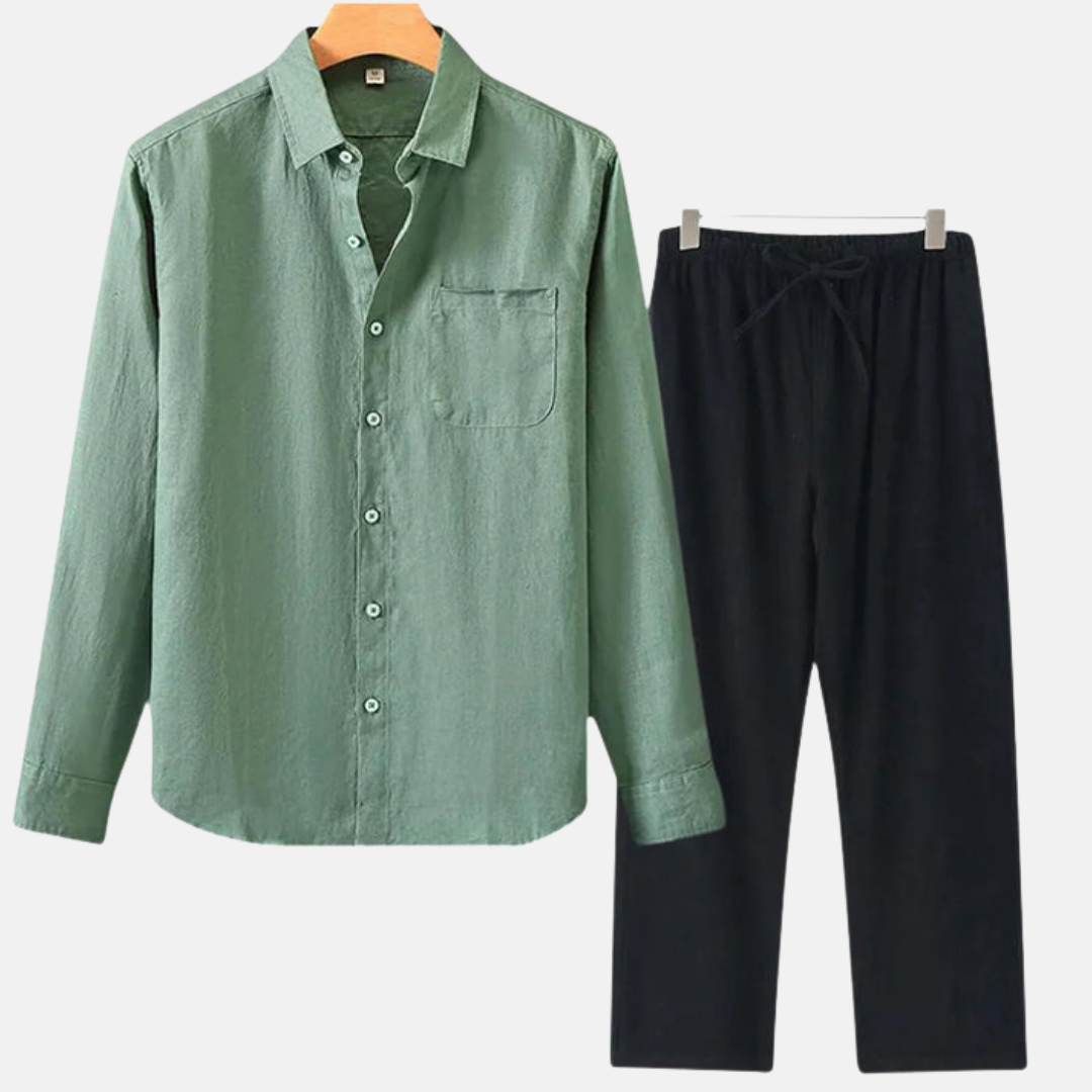 RAVERNO | Men’s Linen Combo Long Sleeve – Sophisticated Texture Blend