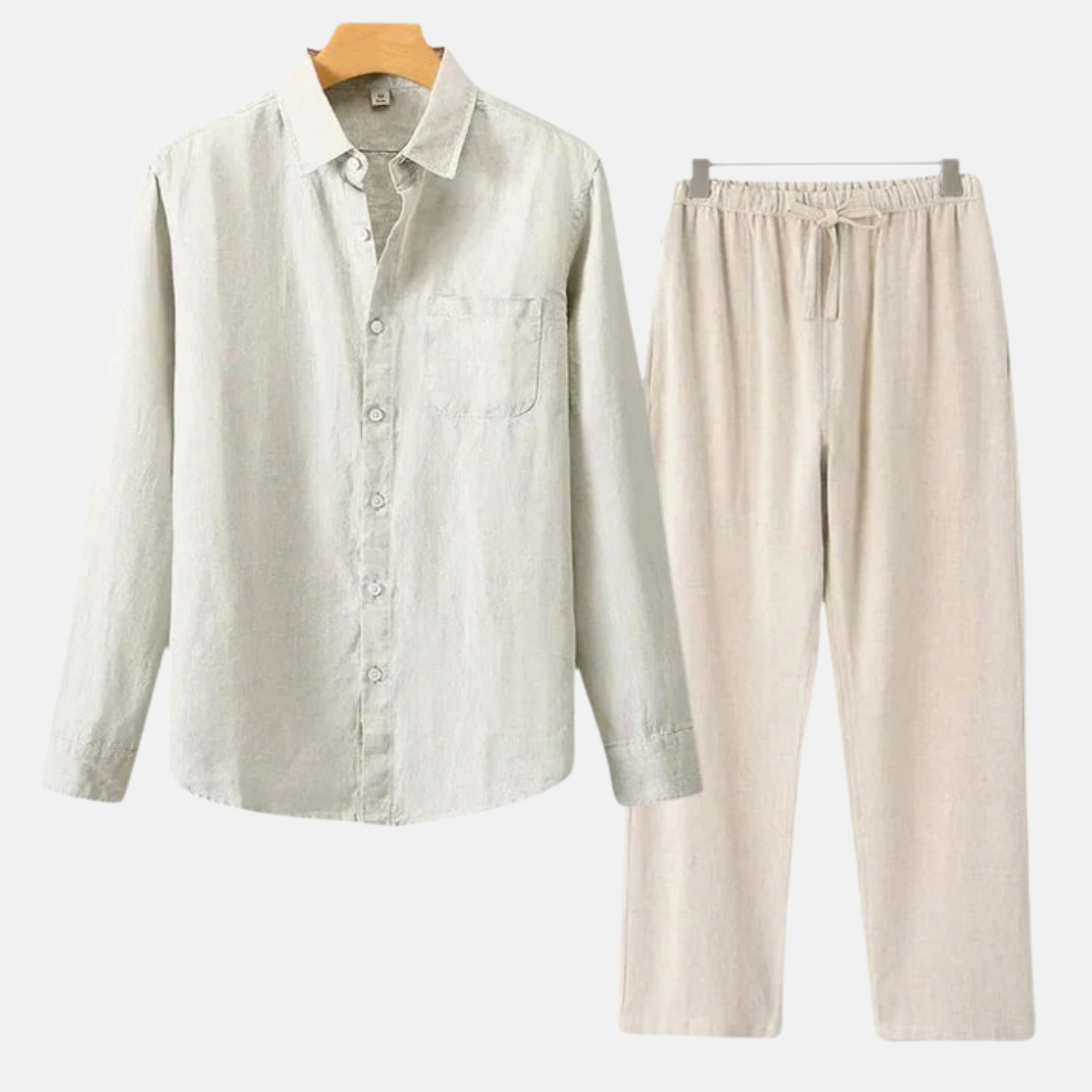 RAVERNO | Men’s Linen Combo Long Sleeve – Sophisticated Texture Blend