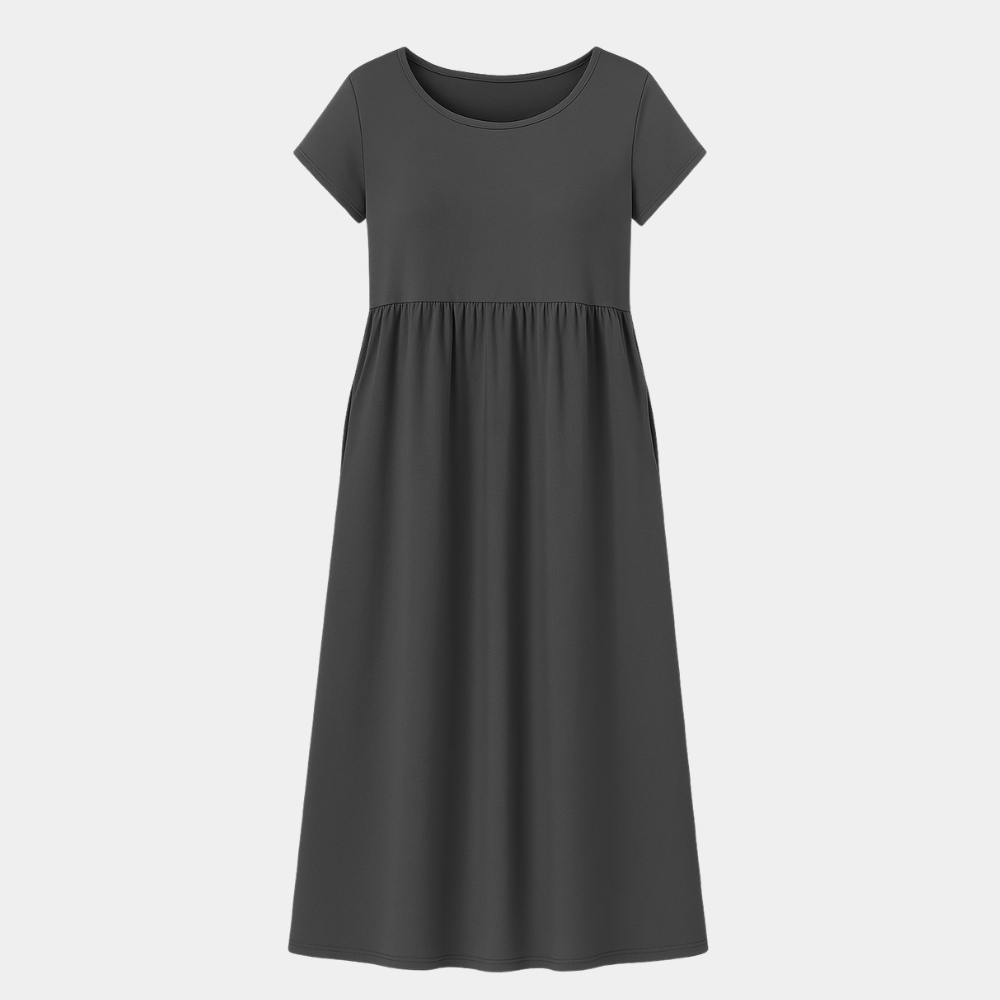 RAVERNO | Women’s Midi Cotton-Linen Dress – Vintage Solid Elegance