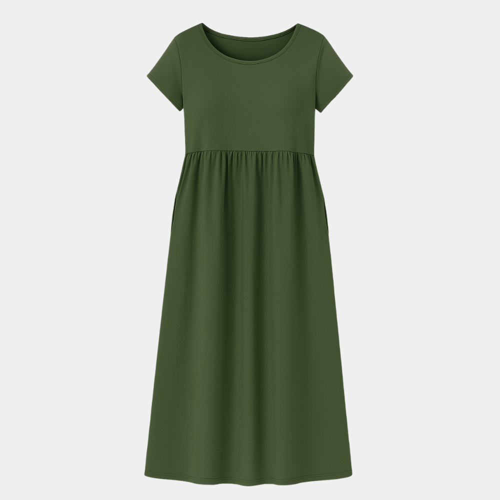 RAVERNO | Women’s Midi Cotton-Linen Dress – Vintage Solid Elegance