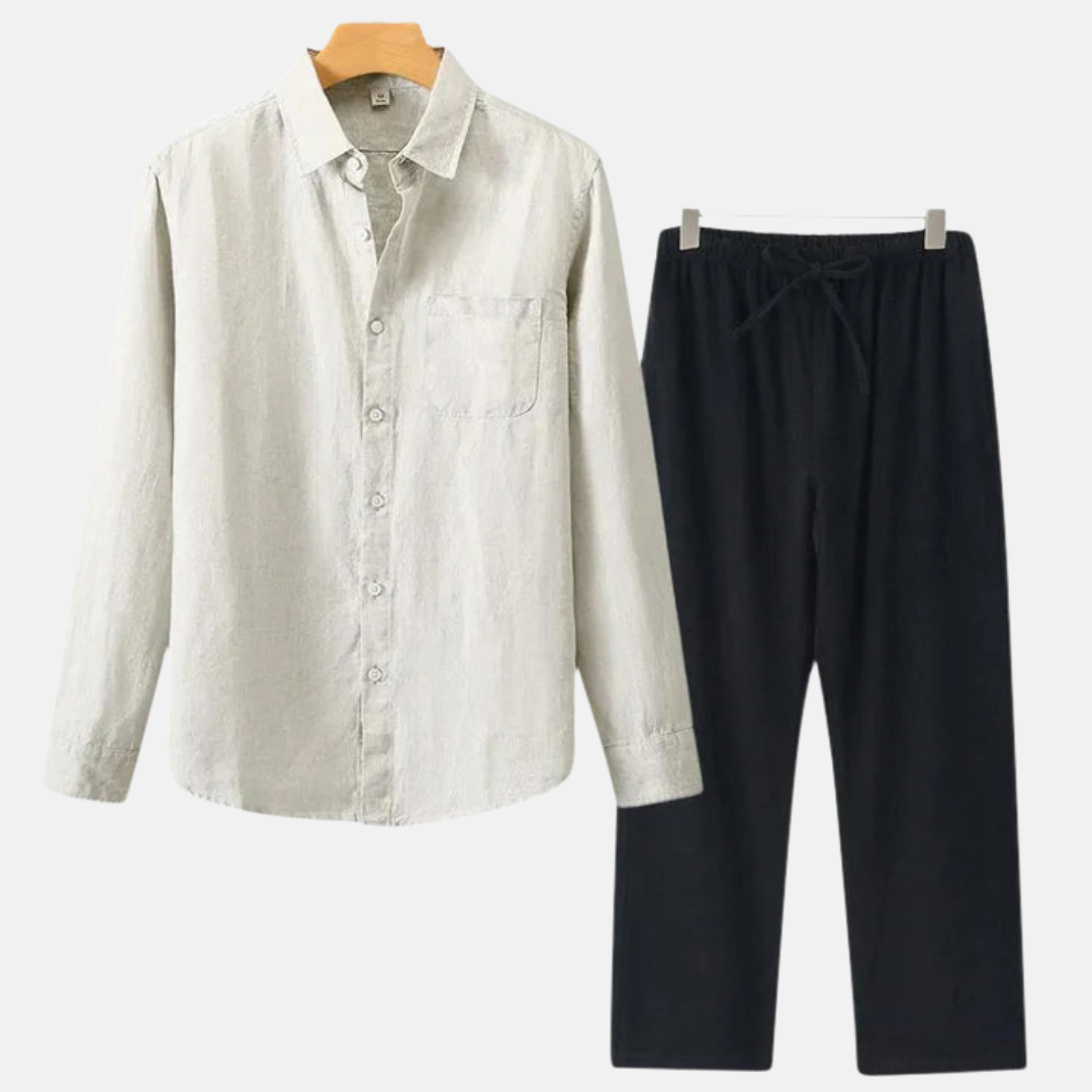 RAVERNO | Men’s Linen Combo Long Sleeve – Sophisticated Texture Blend