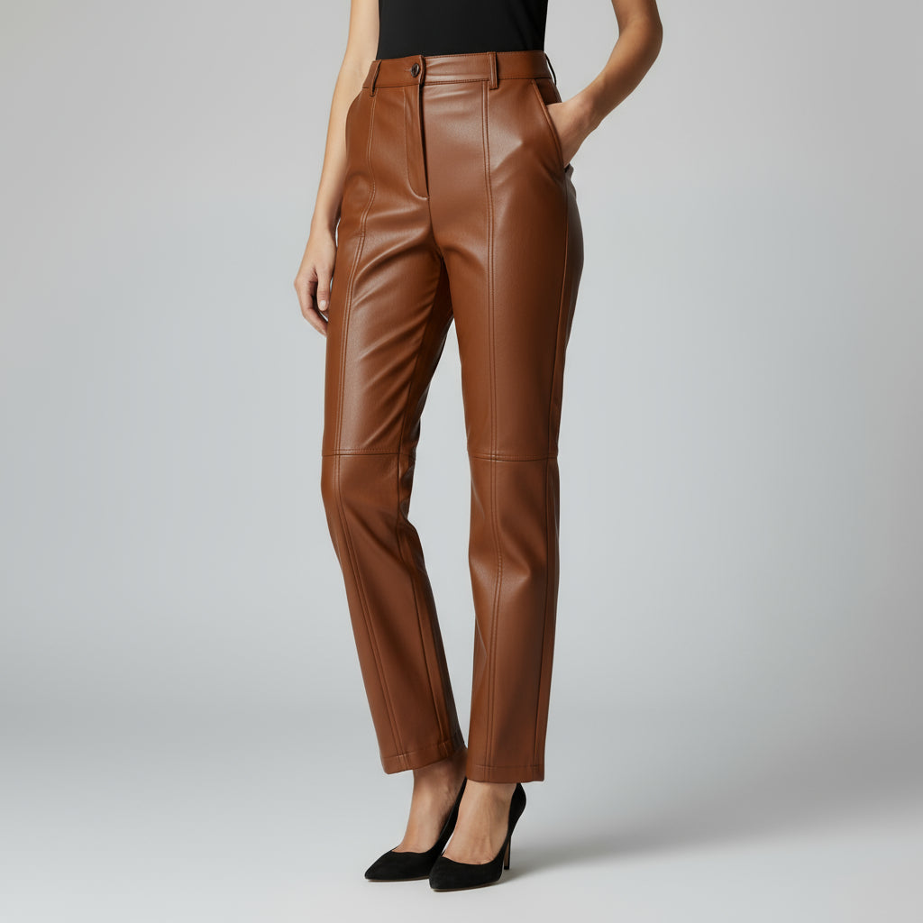 RAVERNO | Women’s Faux Leather Pants – High-Waist Sculpted Edge