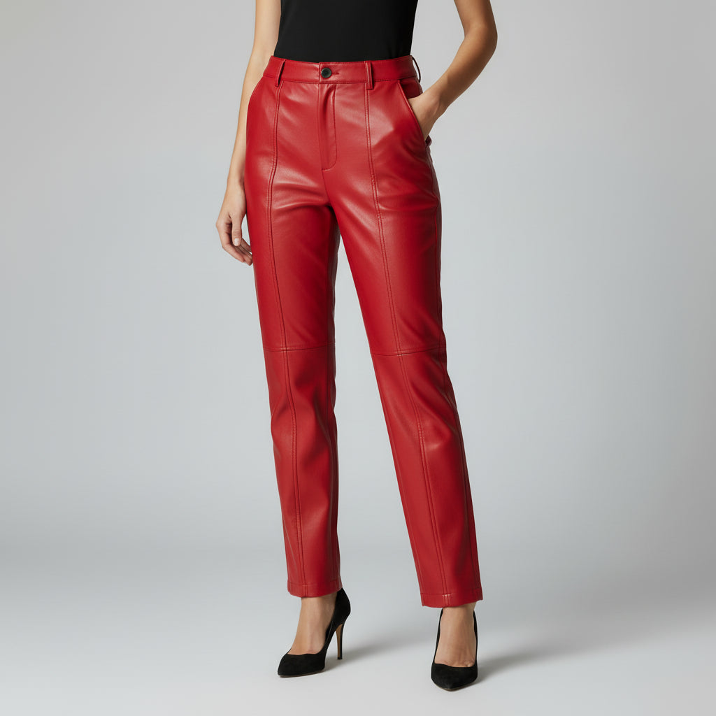 RAVERNO | Women’s Faux Leather Pants – High-Waist Sculpted Edge