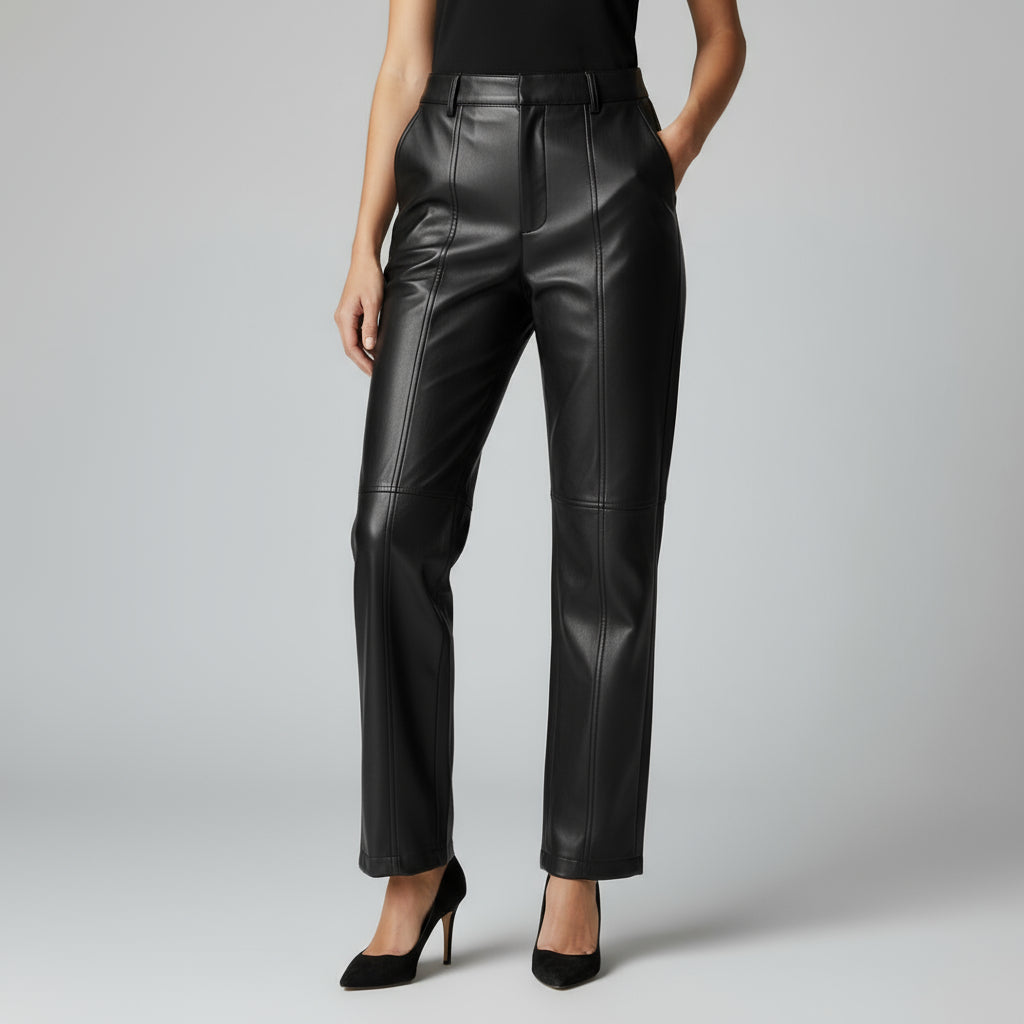 RAVERNO | Women’s Faux Leather Pants – High-Waist Sculpted Edge