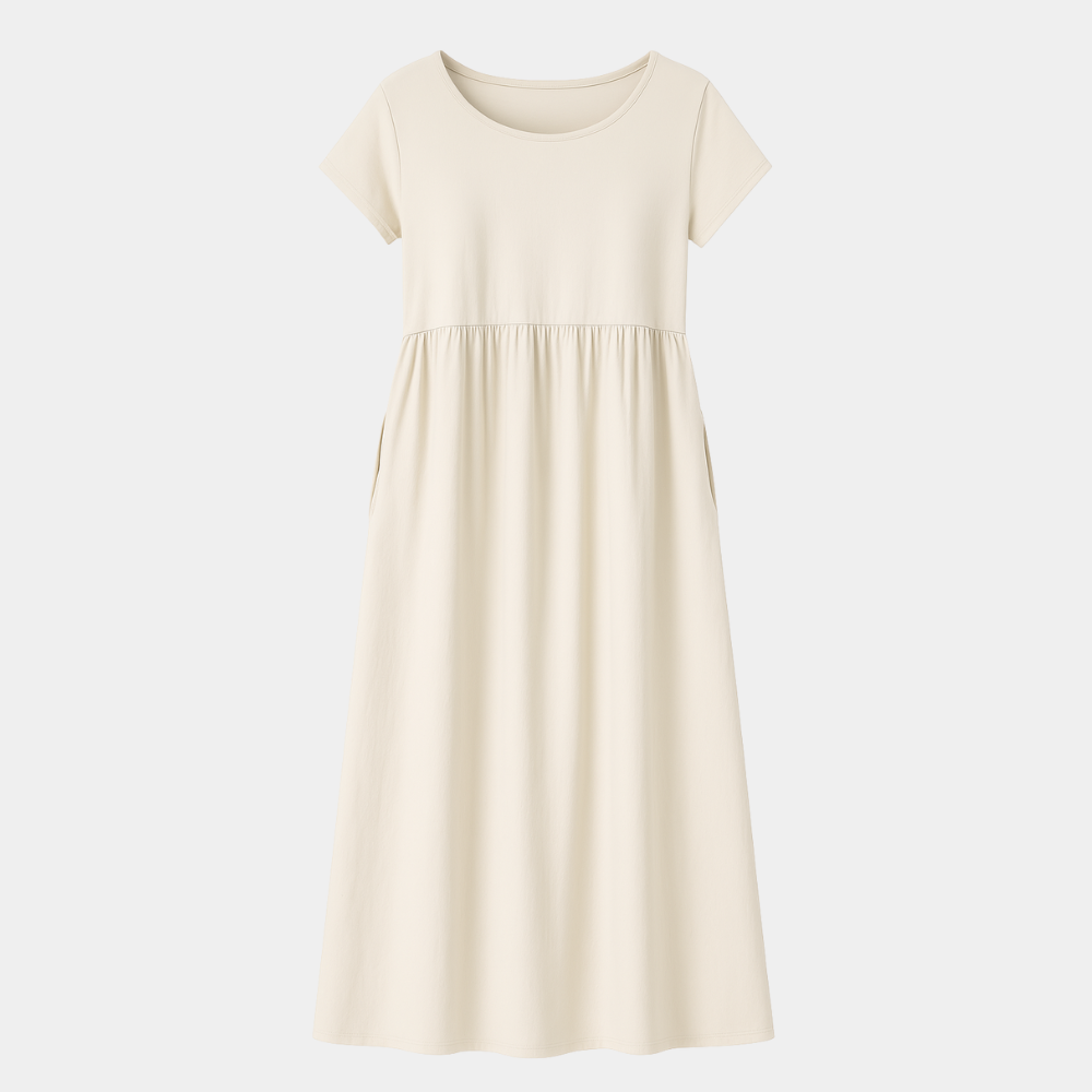 RAVERNO | Women’s Midi Cotton-Linen Dress – Vintage Solid Elegance