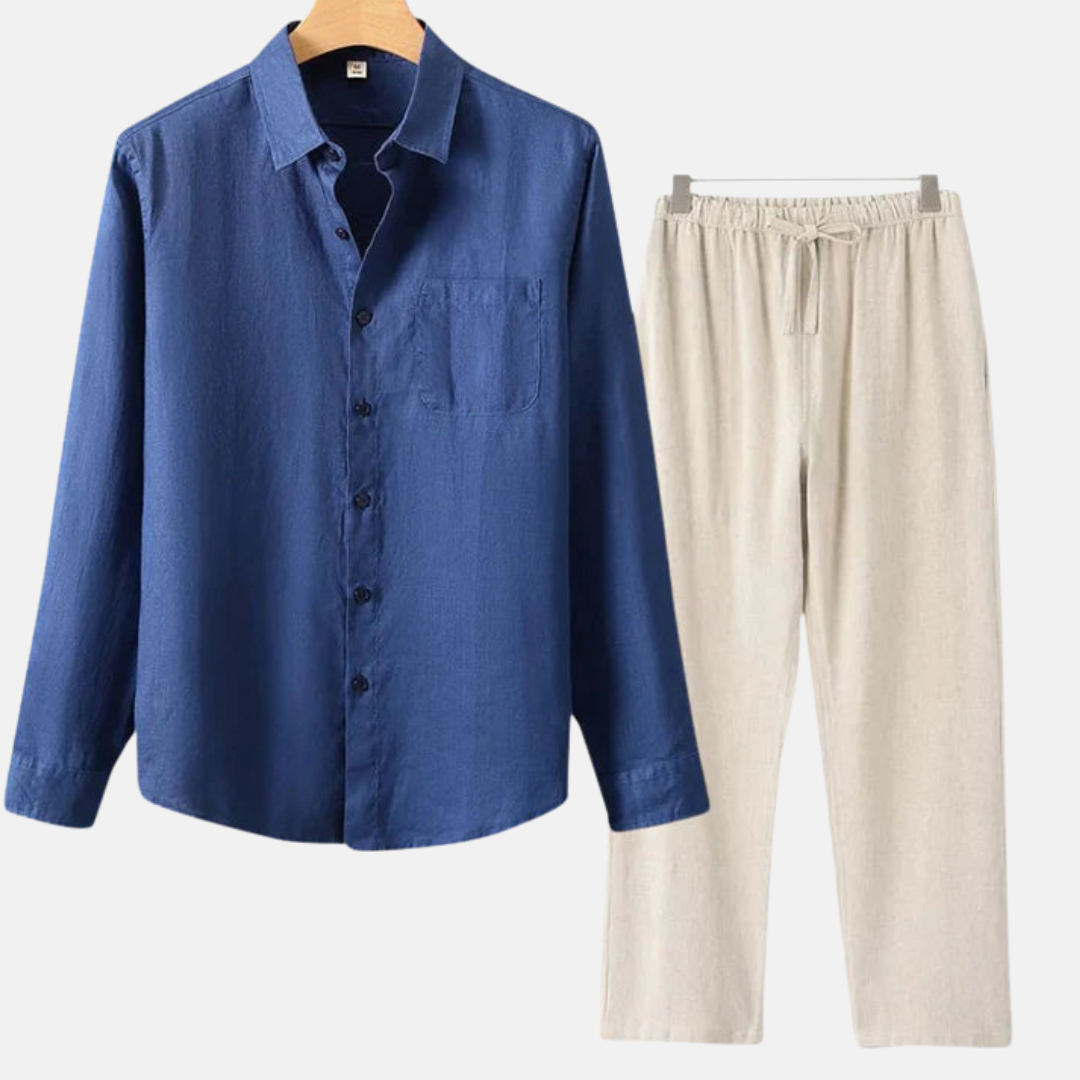 RAVERNO | Men’s Linen Combo Long Sleeve – Sophisticated Texture Blend