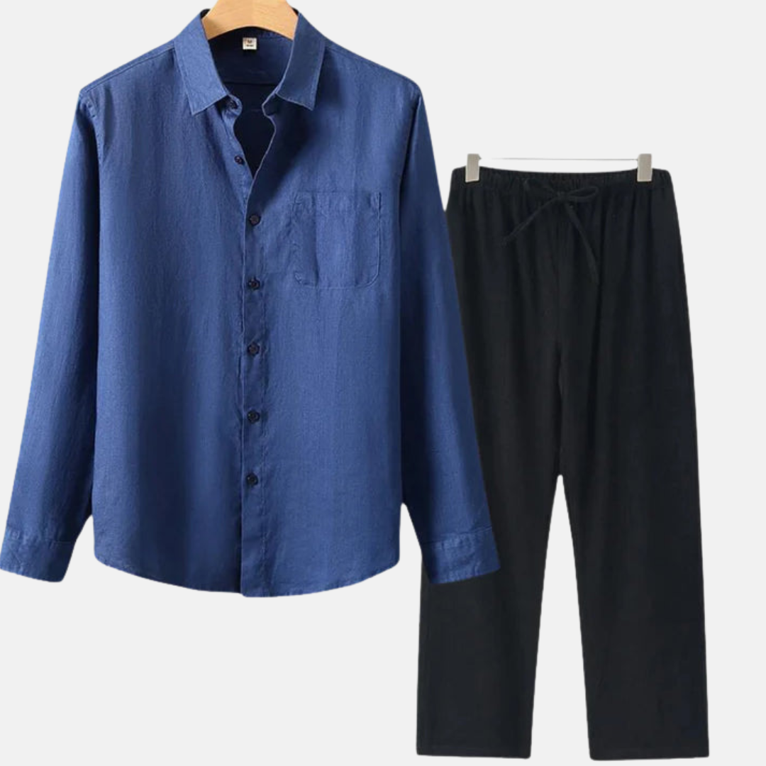 RAVERNO | Men’s Linen Combo Long Sleeve – Sophisticated Texture Blend