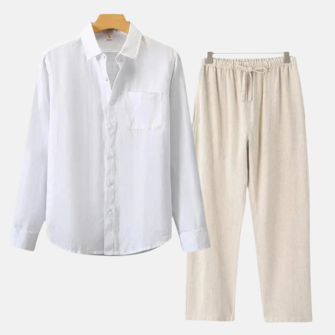 RAVERNO | Men’s Linen Combo Long Sleeve – Sophisticated Texture Blend