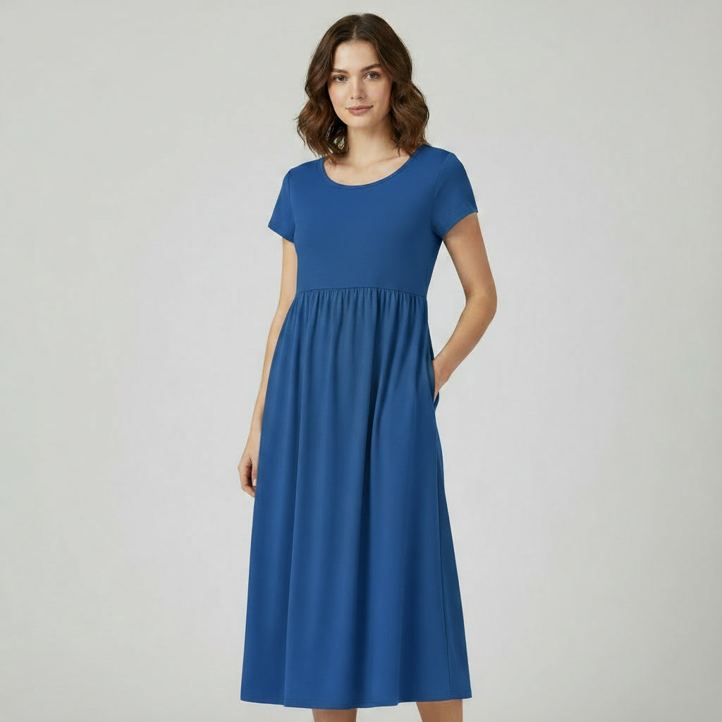 RAVERNO | Women’s Midi Cotton-Linen Dress – Vintage Solid Elegance