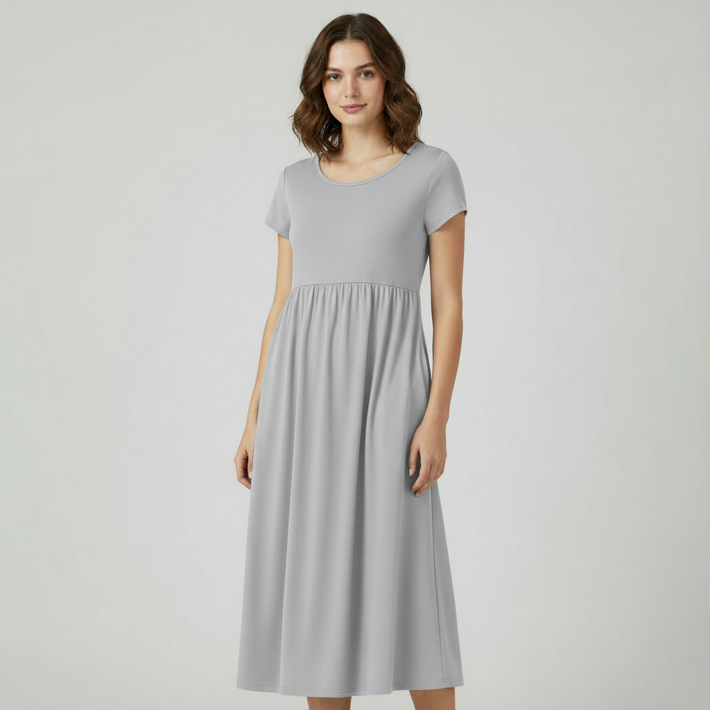 RAVERNO | Women’s Midi Cotton-Linen Dress – Vintage Solid Elegance