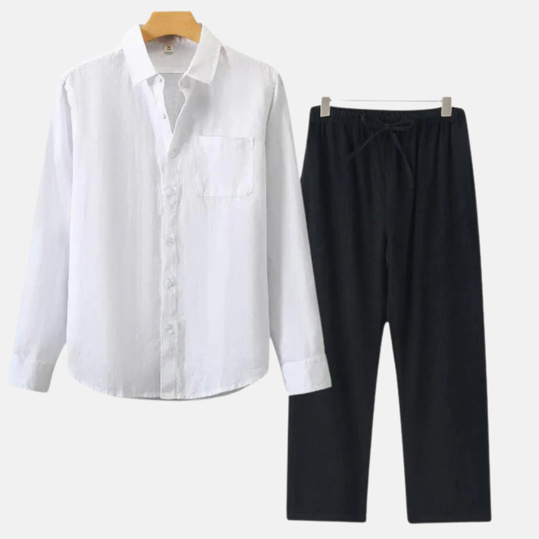 RAVERNO | Men’s Linen Combo Long Sleeve – Sophisticated Texture Blend