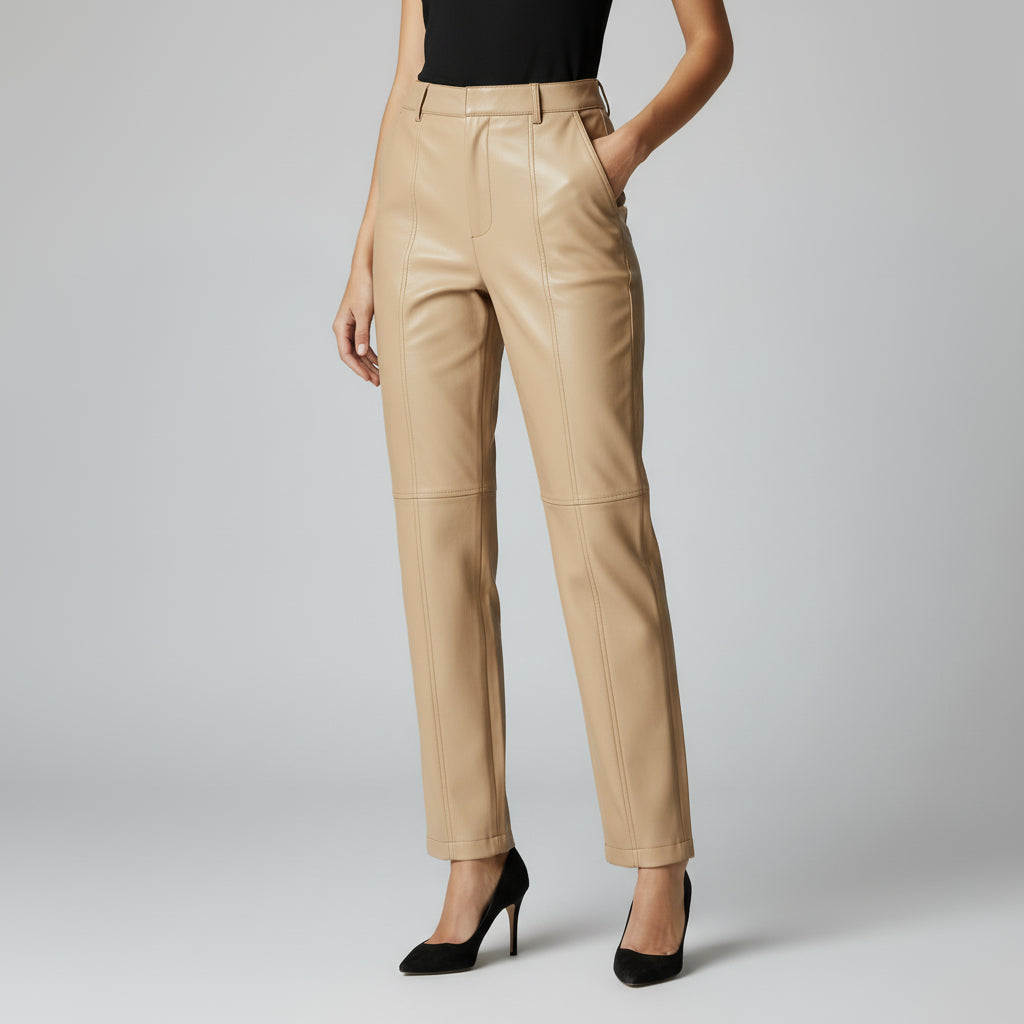 RAVERNO | Women’s Faux Leather Pants – High-Waist Sculpted Edge
