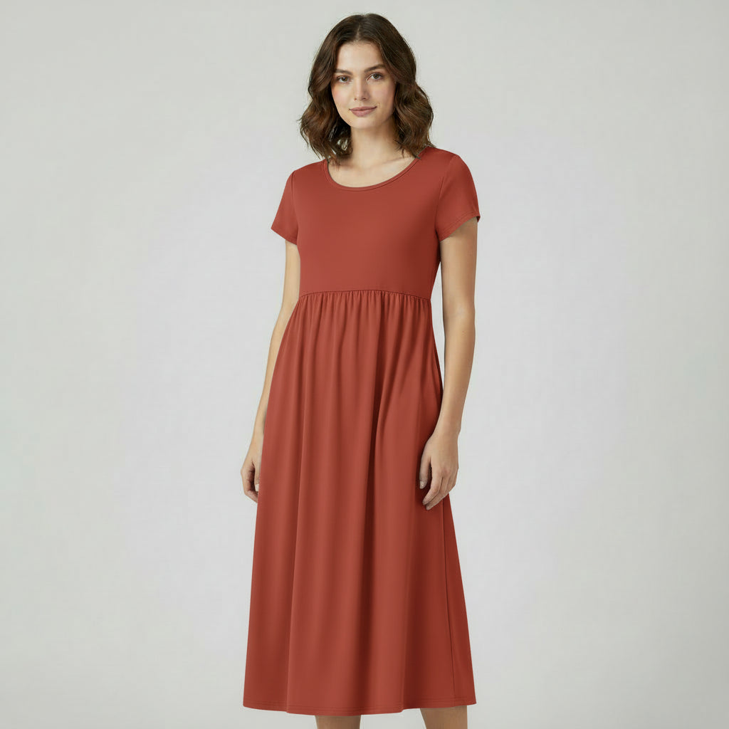 RAVERNO | Women’s Midi Cotton-Linen Dress – Vintage Solid Elegance