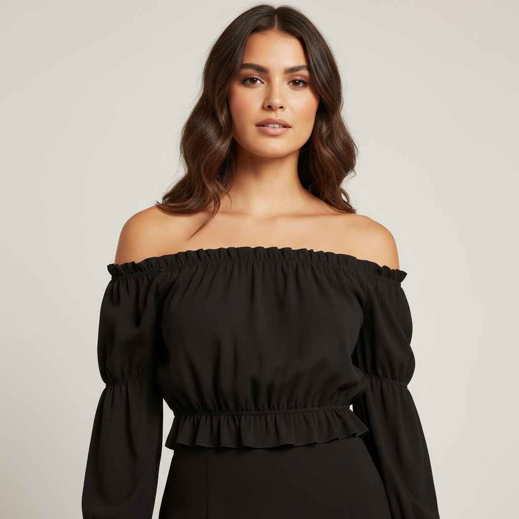RAVERNO | Women’s Off-Shoulder Puff Sleeve Blouse – Elegant Ruffle Silhouette