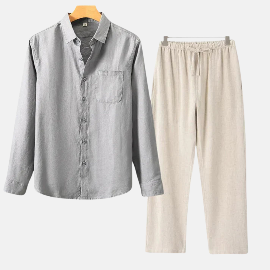 RAVERNO | Men’s Linen Combo Long Sleeve – Sophisticated Texture Blend