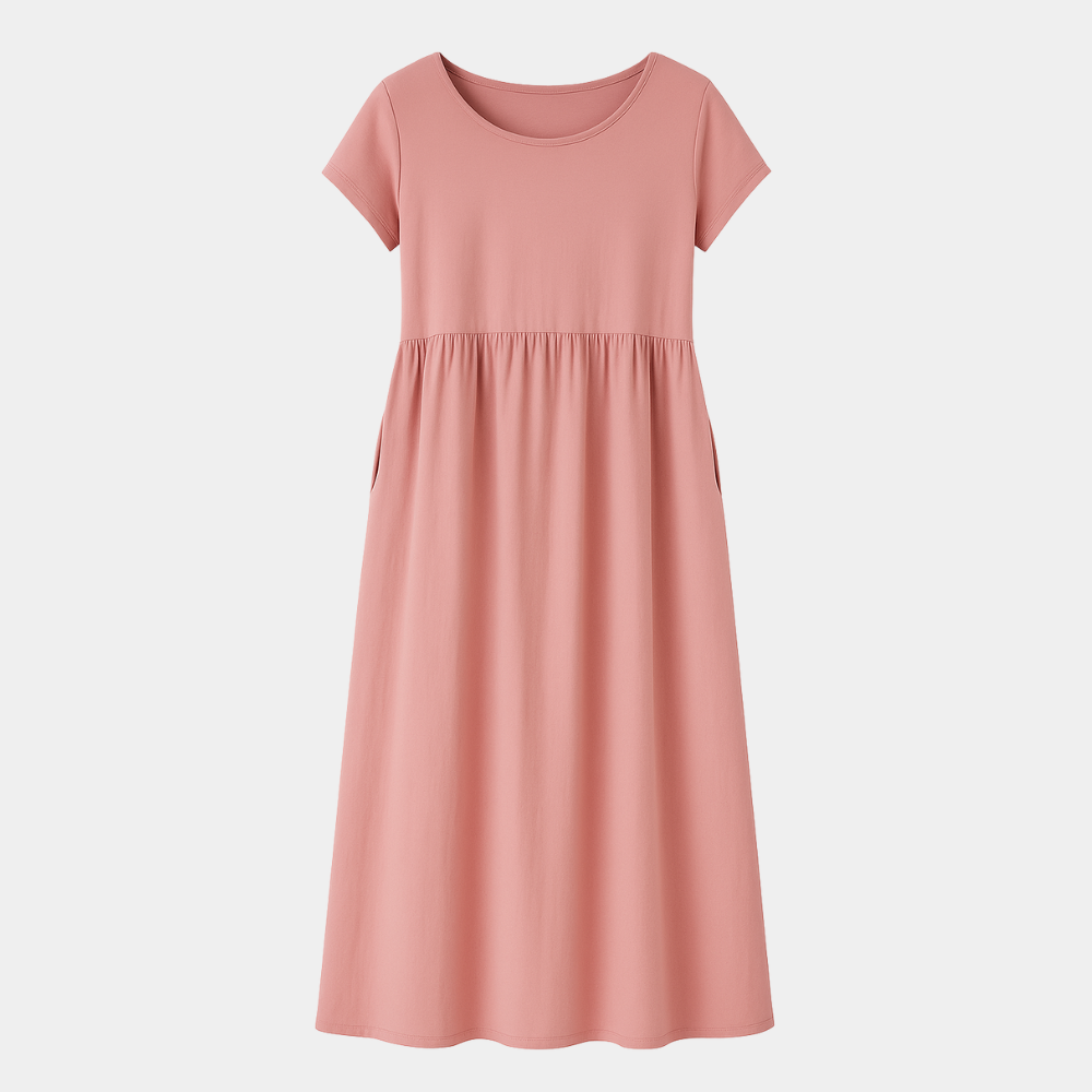 RAVERNO | Women’s Midi Cotton-Linen Dress – Vintage Solid Elegance