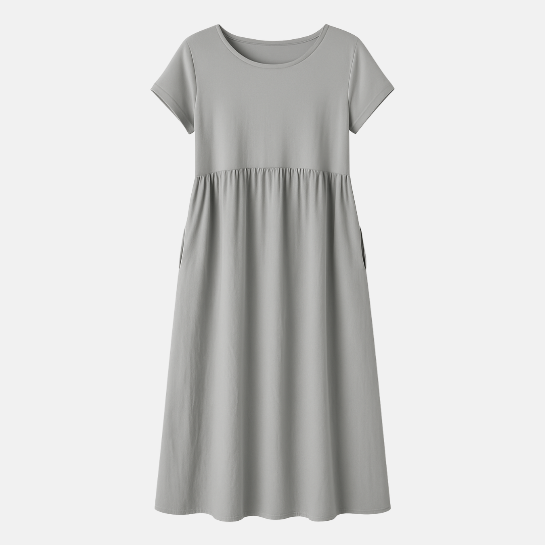 RAVERNO | Women’s Midi Cotton-Linen Dress – Vintage Solid Elegance