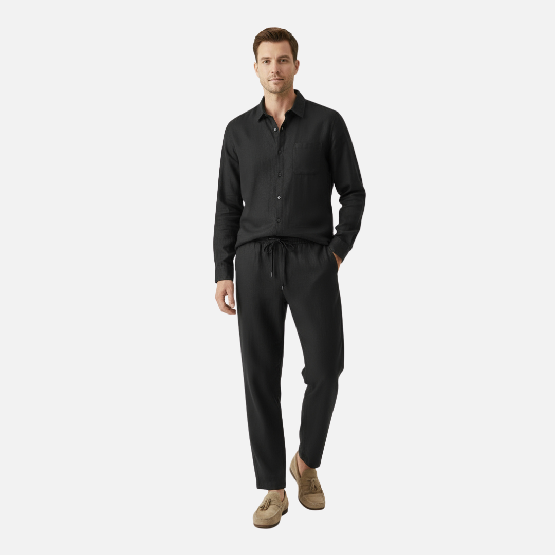 RAVERNO | Men’s Linen Combo Long Sleeve – Sophisticated Texture Blend