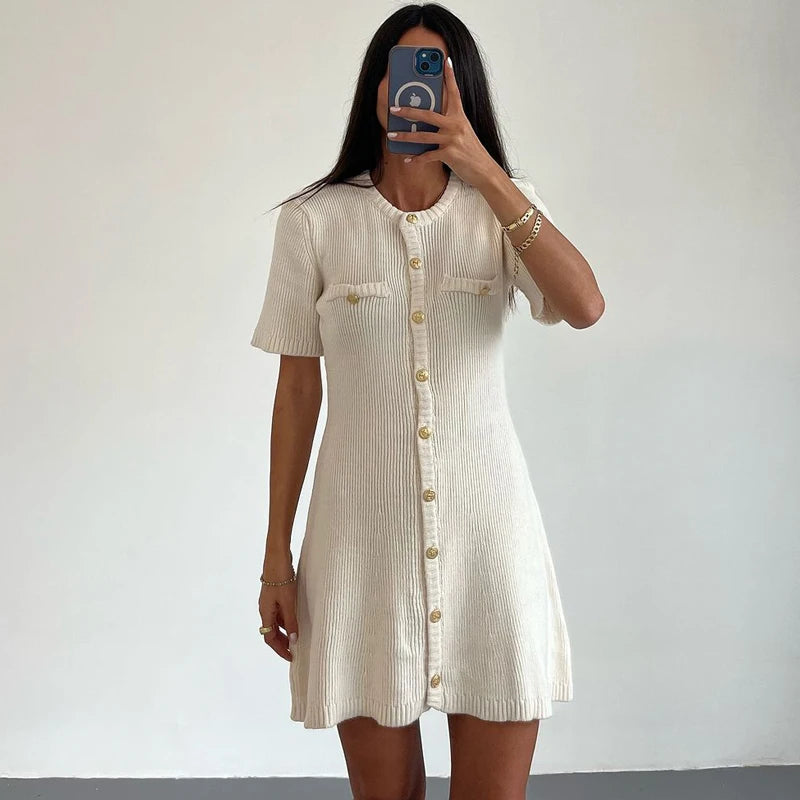 RAVERNO | Women’s Knitted Mini Dress – Elegant Rib Statement