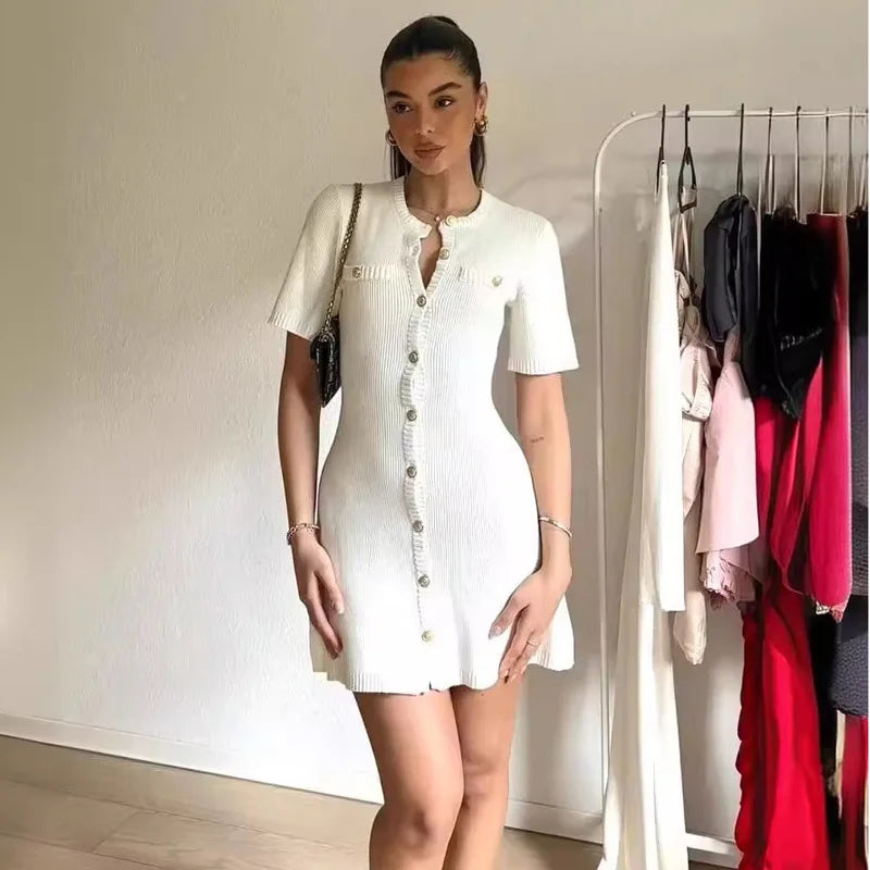 RAVERNO | Women’s Knitted Mini Dress – Elegant Rib Statement