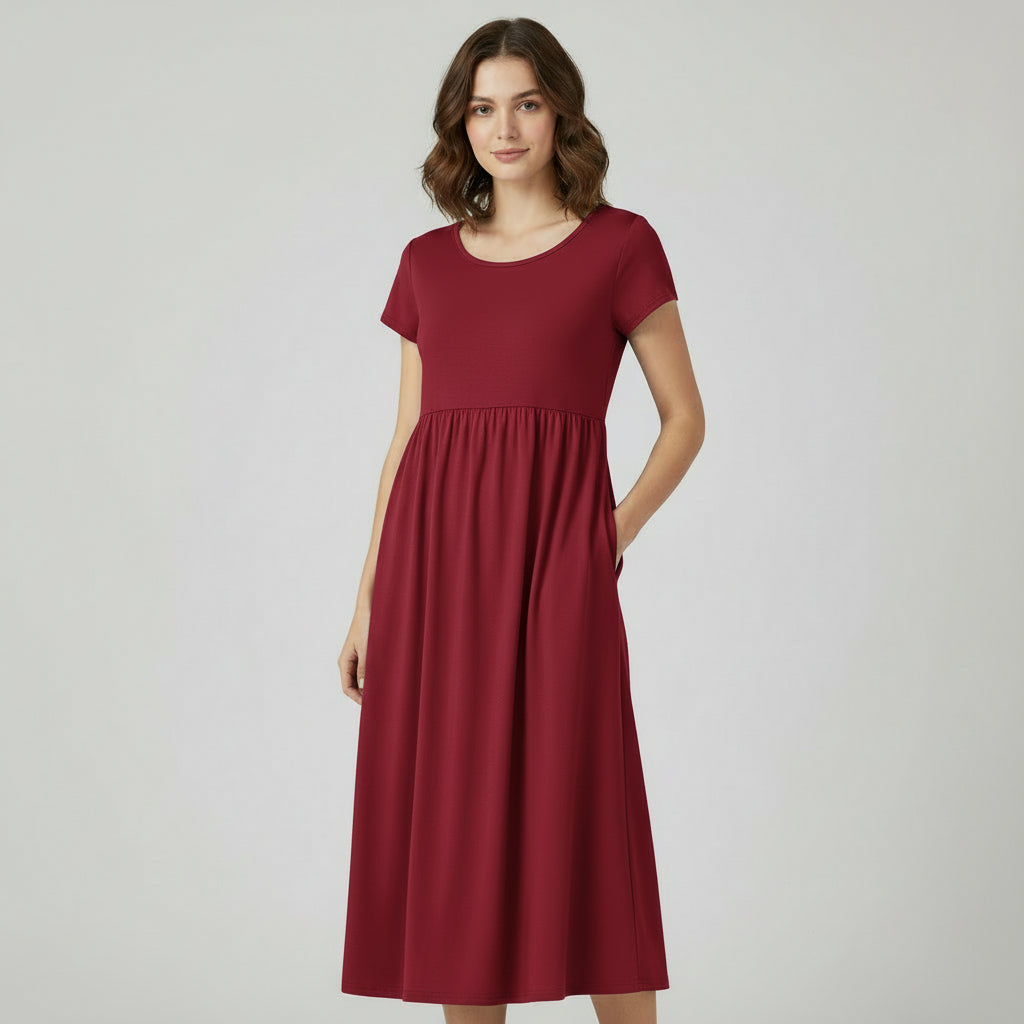 RAVERNO | Women’s Midi Cotton-Linen Dress – Vintage Solid Elegance